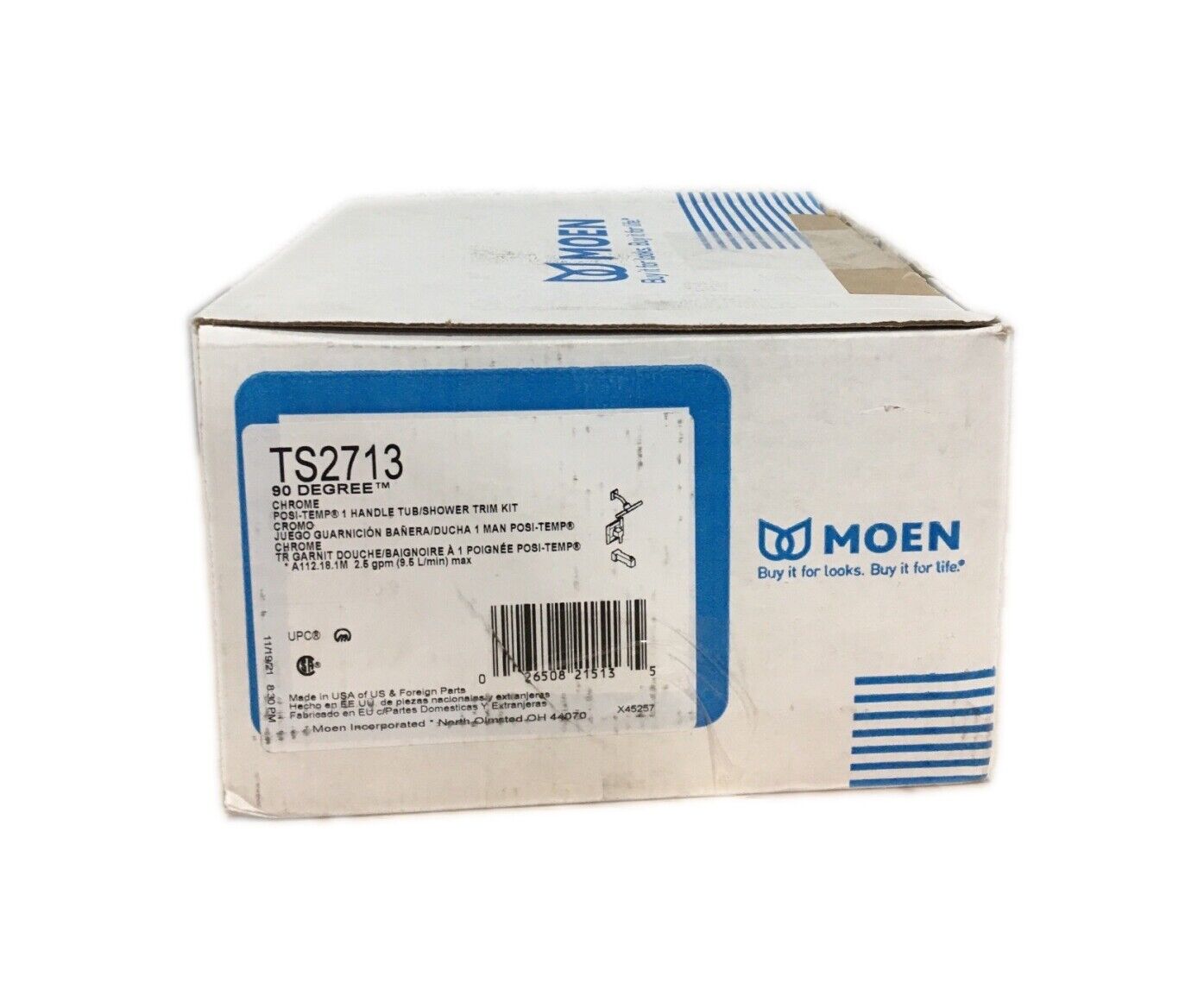 MOEN 90 Degree Posi-Temp Single-Handle Tub and Shower Faucet Trim Kit in Chrome