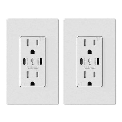 ELEGRP 15 Amp 30-Watt Dual Type C USB Wall Charger w/ Duplex Outlet