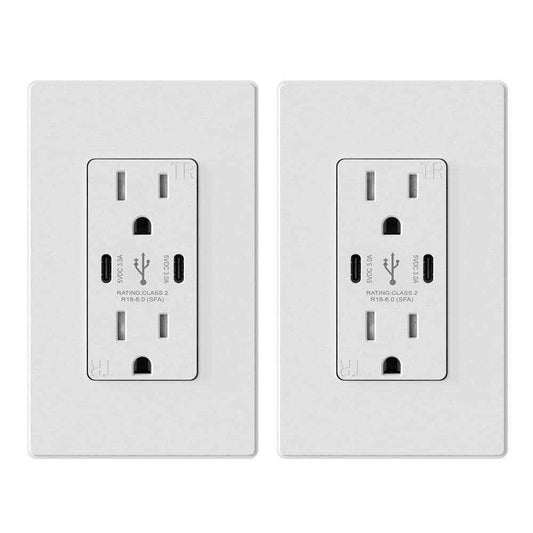 ELEGRP 15 Amp 30-Watt Dual Type C USB Wall Charger w/ Duplex Outlet