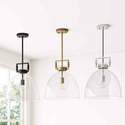 Nathan James Leigh Black Indoor Ceiling Hanging Pendant Light w/ Clear Glass