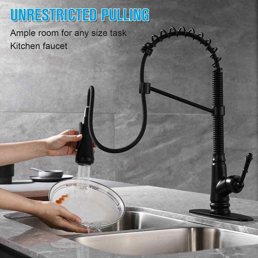 ELLO+ALLO Single-Handle Pull-Down Sprayer Kitchen Faucet w/ 4-Modes Matte Black