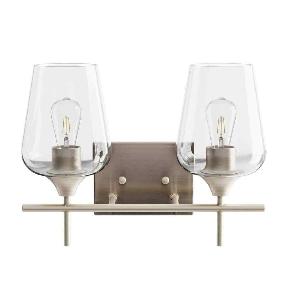 Merra 2-Light Brushed Nickel Wall Sconce Vanity Lights with Glass Shade