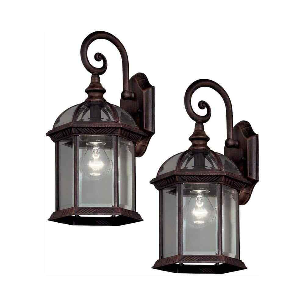 Hampton Bay Wickford Weathered Bronze Wall Light Fixture w/ Clear Glass (2-Pack)