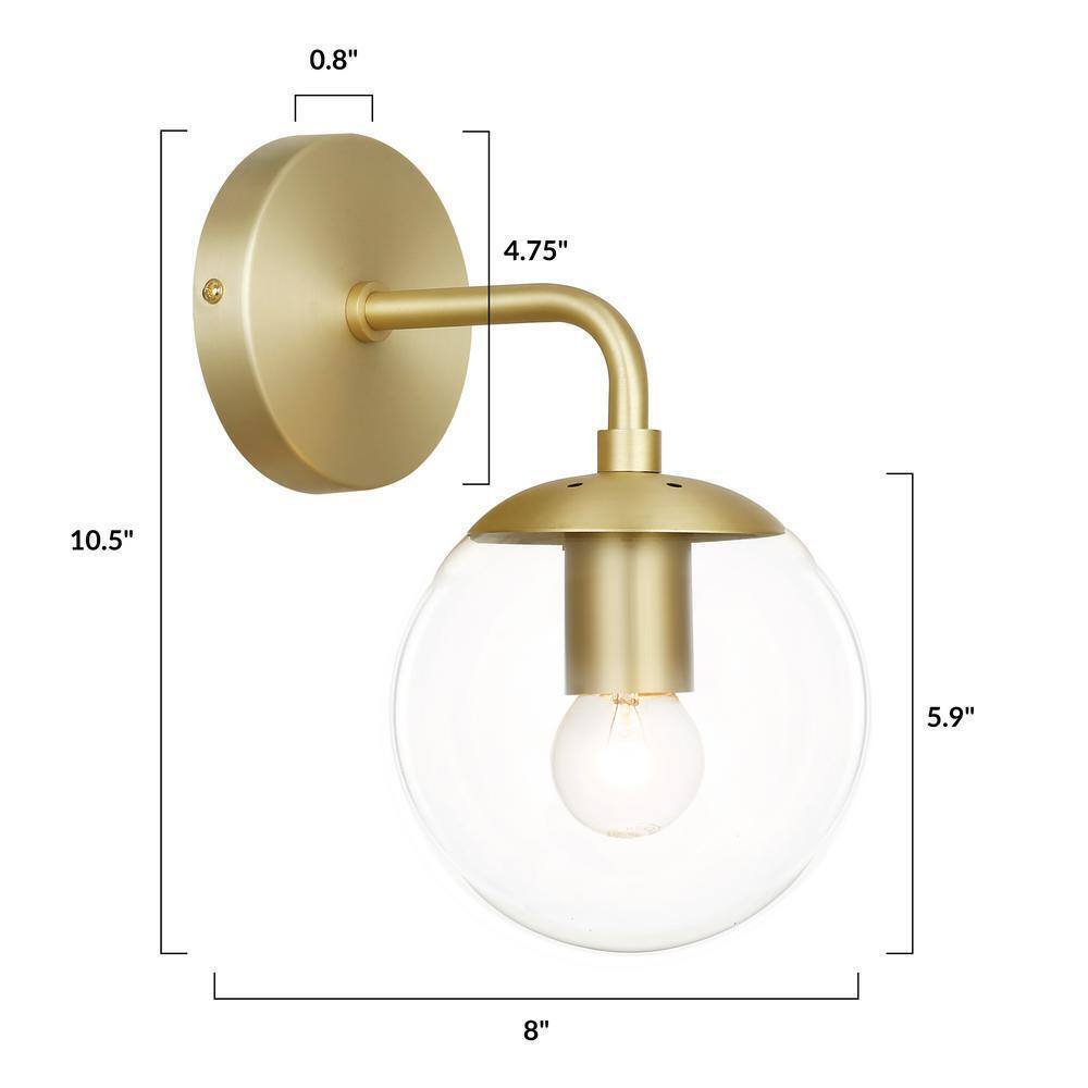Light Society Zeno Globe Brushed Brass Wall Sconce with Clear Shade