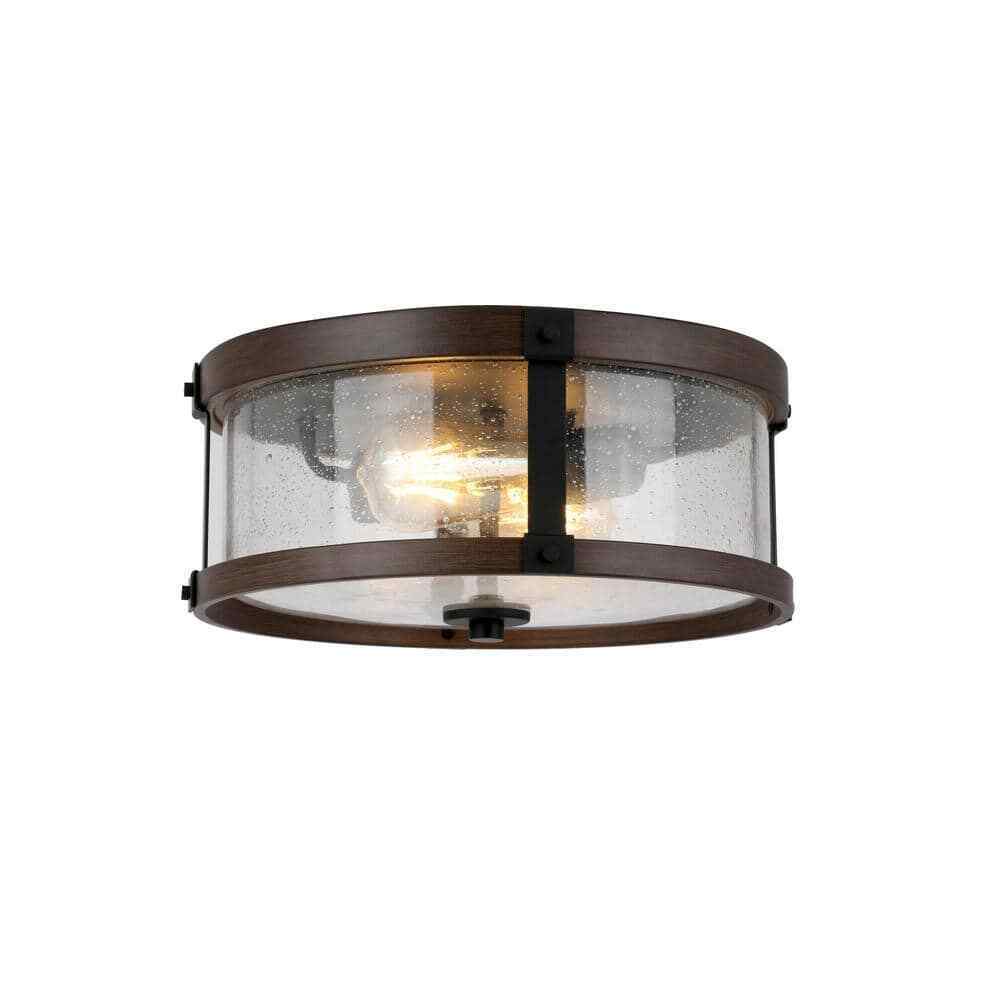 Hampton Bay Richland 2-Light Dark Bronze Flush Mount Clear Seedy Glass