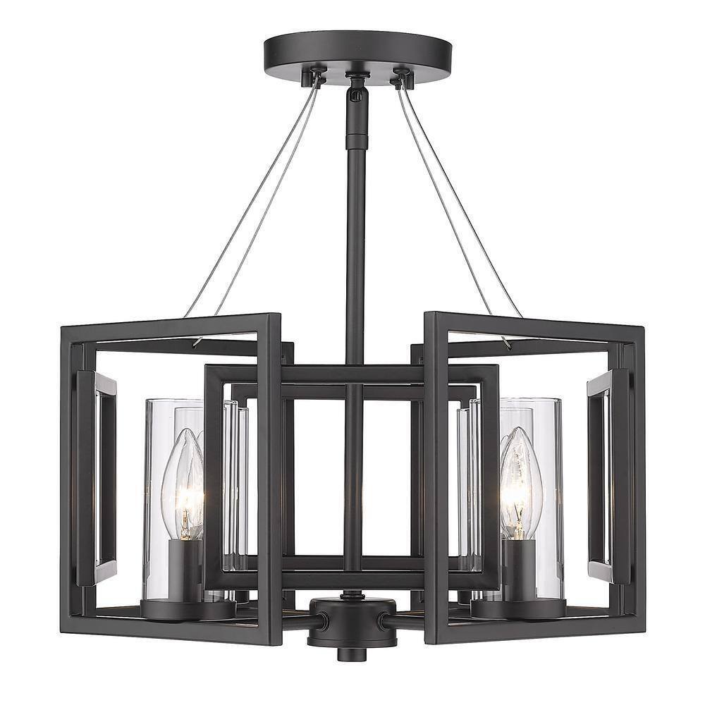 Golden Lighting Marco 16.0 in. 4-Light Matte Black Clear Glass Semi-Flush Mount