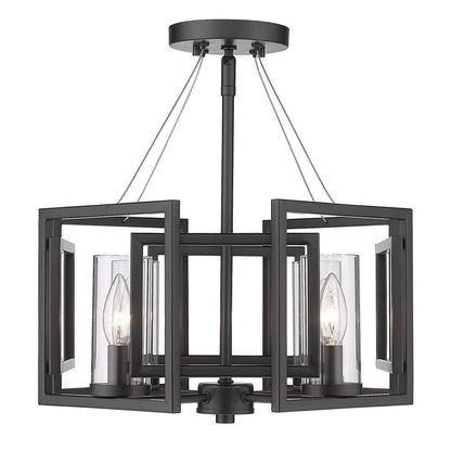 Golden Lighting Marco 16.0 in. 4-Light Matte Black Clear Glass Semi-Flush Mount