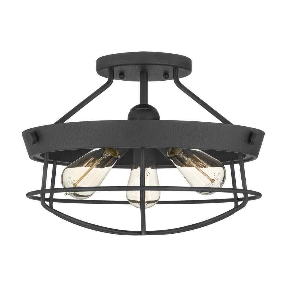 Hampton Bay Southbourne 3-Light Matte Black Rustic Farmhouse Semi-Flush Mount