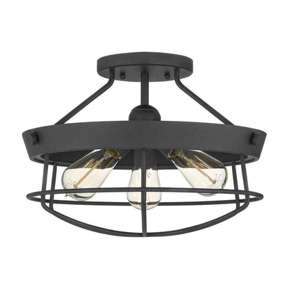 Hampton Bay Southbourne 3-Light Matte Black Rustic Farmhouse Semi-Flush Mount