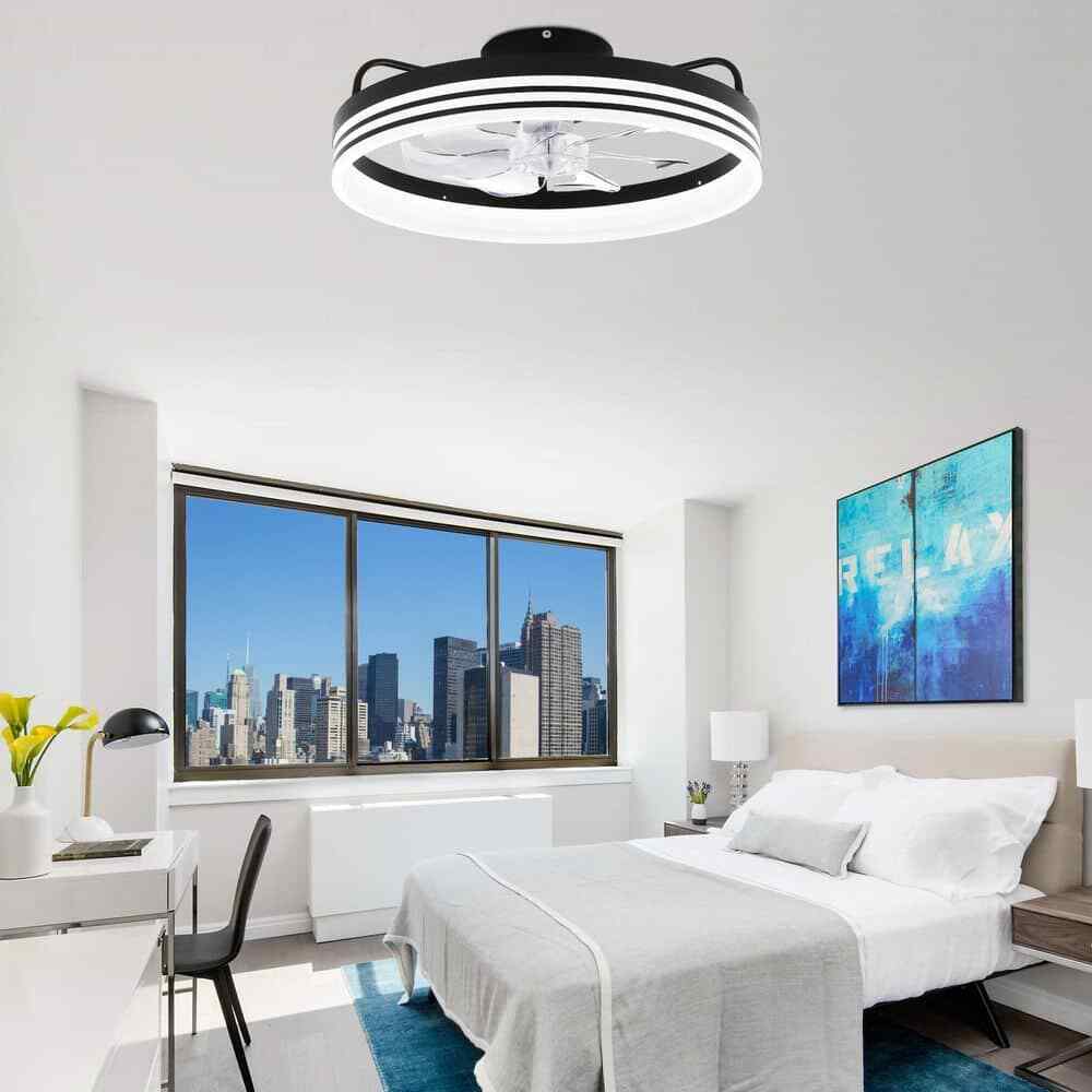 Oaks Aura 20in. LED Black Bladeless App Control Smart Low Profile Ceiling Fan