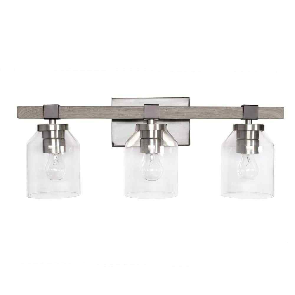 Lalia Home 22 in. Gray Rustic 3-Light Metal and Clear Glass Shade Wall Fixture