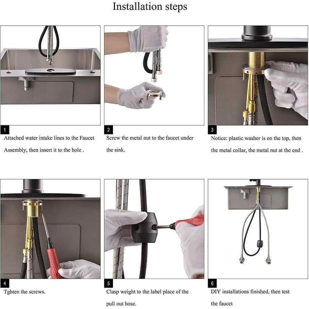 ELLO+ALLO Single-Handle Pull-Down Sprayer Kitchen Faucet w/ 4-Modes Matte Black