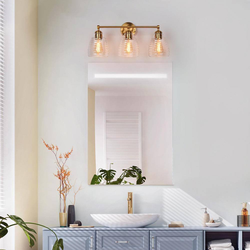 LNC Modern Industrial 23 in. 3-Light Plated Brass Bathroom Vanity Light