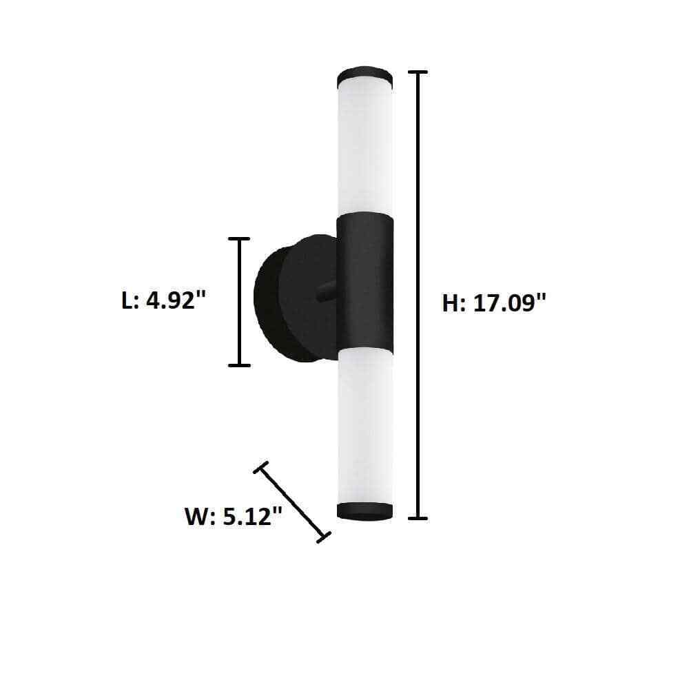 Eglo Palmera Matte Black LED Bathroom Vanity Light with Etched Glass Shades