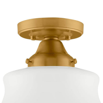 Home Decorators Schoolhouse 10 in. Aged Brass Semi Flush Mount Light Opal Glass