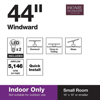 Home Decorators Windward 44 in. LED Indoor Matte White Ceiling Fan w/ Light Kit