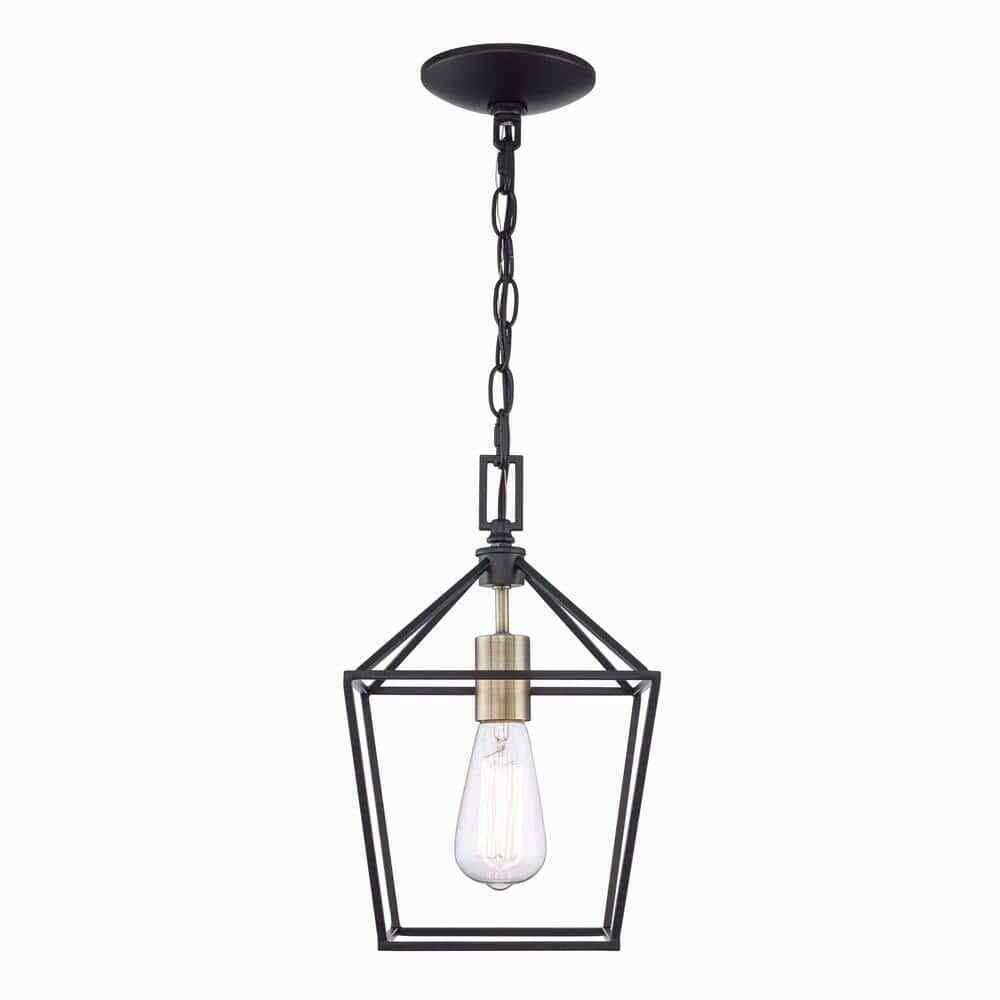 Home Decorators Weyburn 1-Light Black and Gold Farmhouse Mini Pendant Light