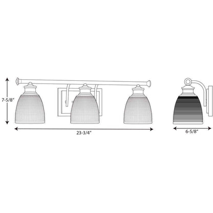 Progress Lighting Lucky 3-Light Brushed Nickel Glass Coastal Bath Vanity Light