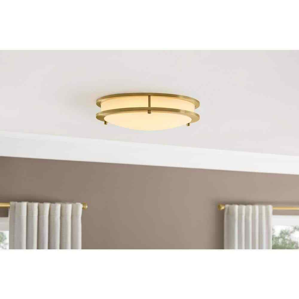 Hampton Bay Flaxmere 14 in. Brushed Gold Dimmable LED Flush Mount Ceiling Light