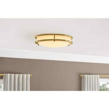 Hampton Bay Flaxmere 14 in. Brushed Gold Dimmable LED Flush Mount Ceiling Light