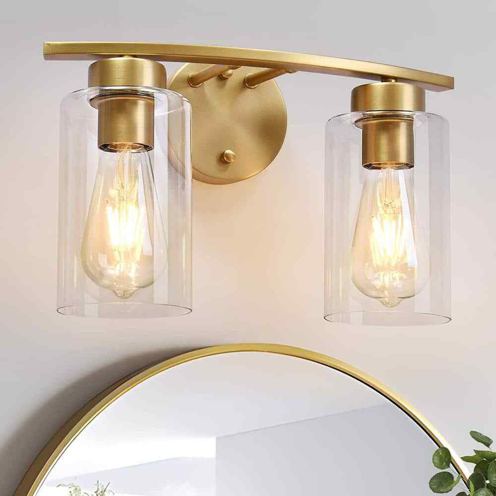EDISLIVE Abbate Brass Modern Curved Bathroom Vanity Light Fixtures Glass Shade