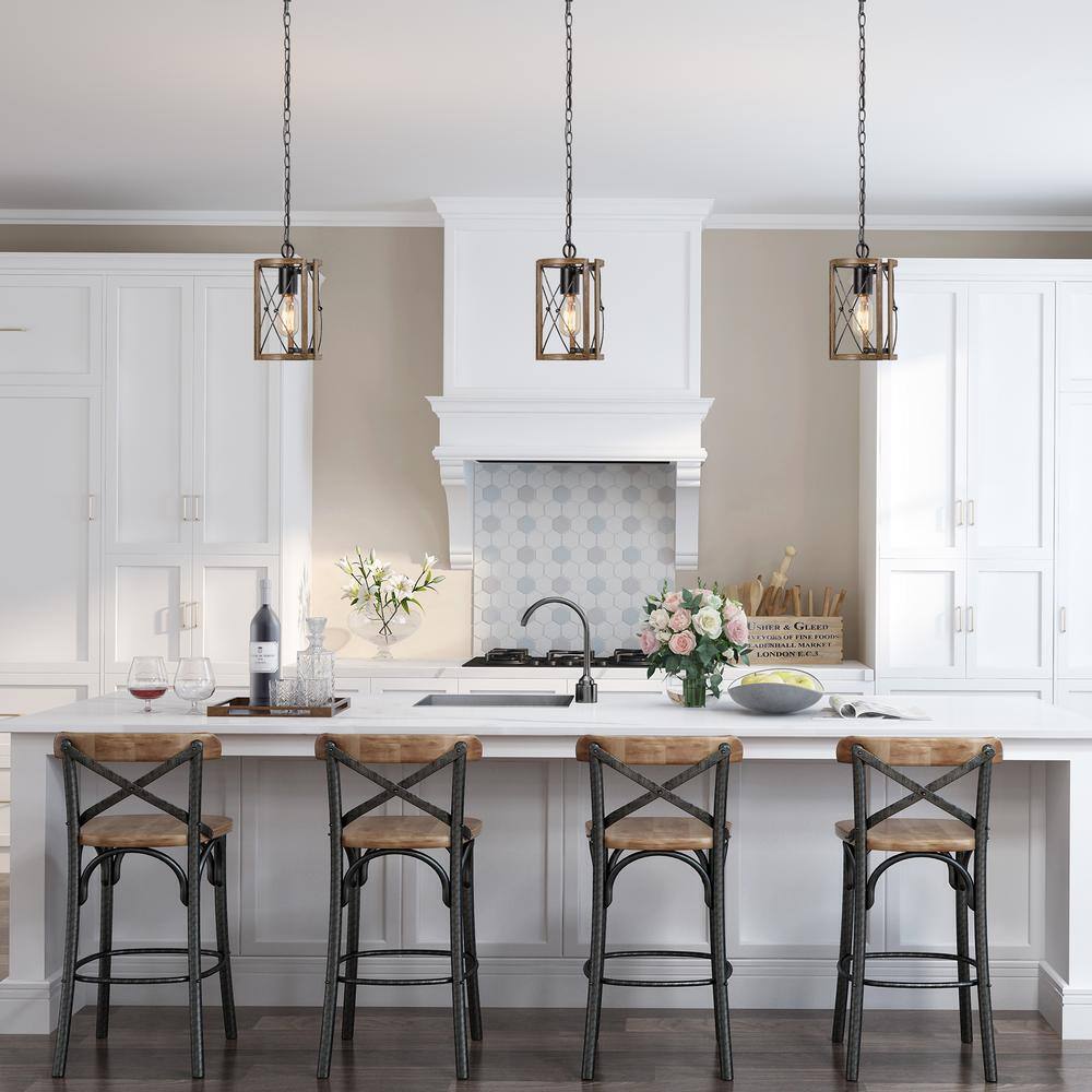 LNC Gina 1-Light Modern Farmhouse Gray Drum Cage Island Bar Mini Pendant