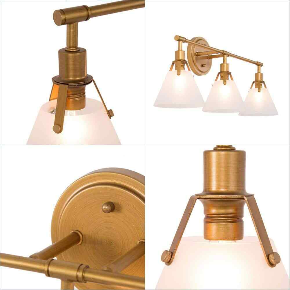 LNC Brushed Gold Bell Vanity Light 25.5 in. 3-Light Antique Wall Sconce