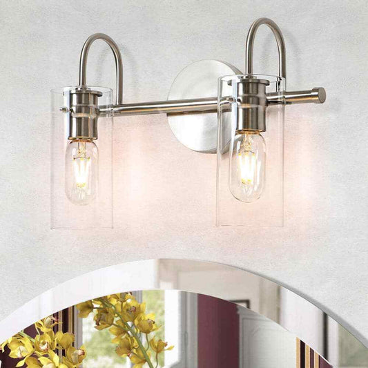 EDISLIVE Paquette 14 in. 2-Light Satin Nickel Modern Vanity Light Fixture