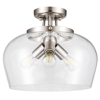 Merra 3-Light Blushed Nickel Semi Flush Mount Ceiling Light with Glass Shade