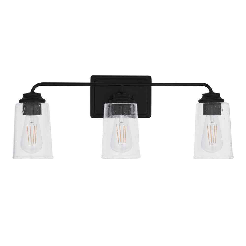 Hampton Bay Evangeline 23 in 3-Light Matte Black Farmhouse Bathroom Vanity Light