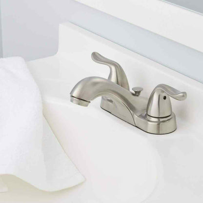 Glacier Bay 4 in. Centerset 2-Handle Low-Arc Bathroom Faucet in Brushed Nickel