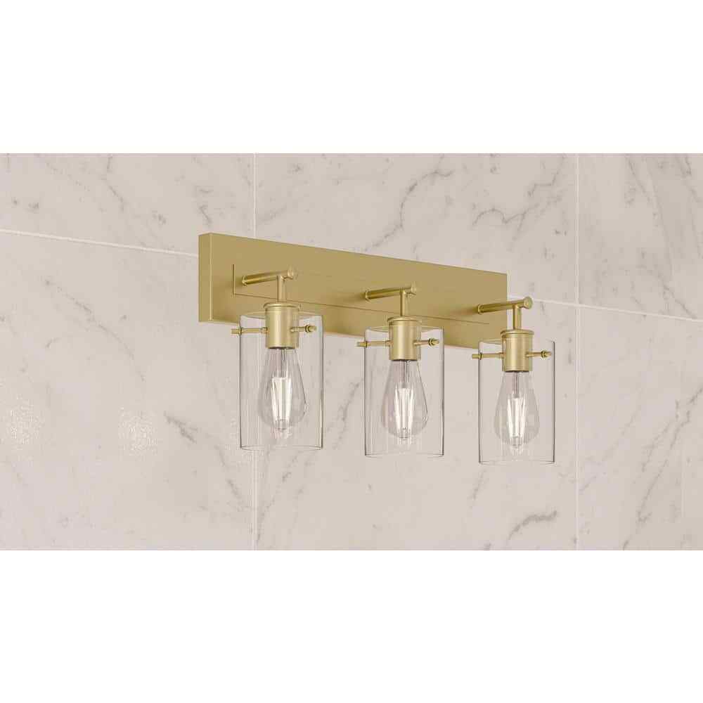 Hampton Bay Regan 21 in. 3-Light Brushed Gold Vanity Light w/ Clear Glass Shades