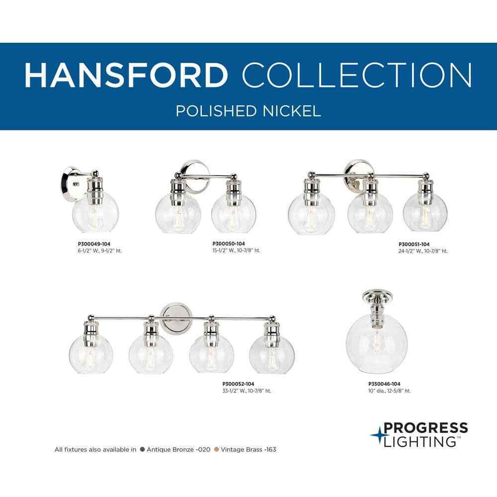 Progress Lighting Hansford 1-Light Polished Nickel Bathroom Vanity Wall Light