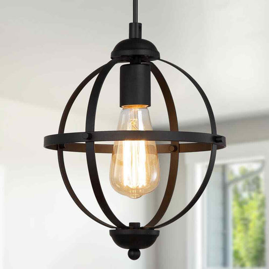 LNC Black Pendant Light Modern Globe Cage Geometric Kitchen Island Chandelier