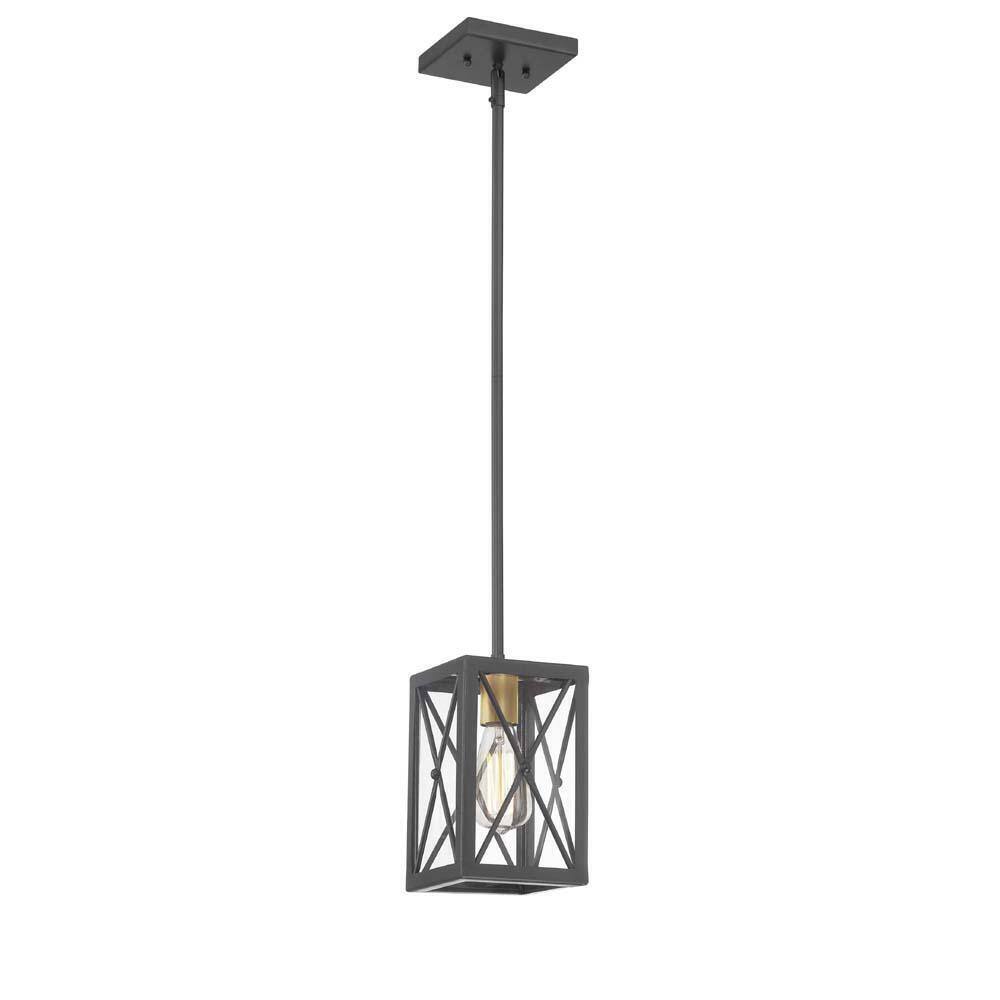 Home Decorators 1-Light Matte Black Mini Pendant Rectangular Cage Hanging Light