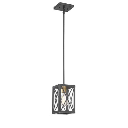 Home Decorators 1-Light Matte Black Mini Pendant Rectangular Cage Hanging Light