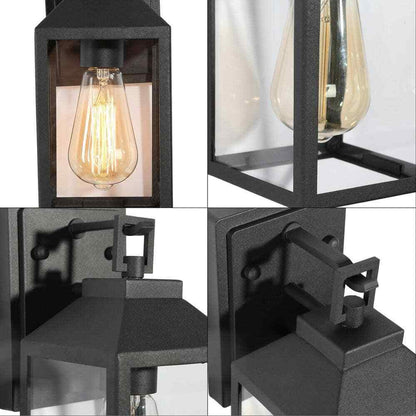 LNC Industrial Textured Black Outdoor Lantern Sconce w/ Clear Glass Shade