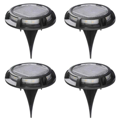 Hampton Bay Solar 15 Lumens Matte Black Integrated LED Disk Path Light 4-Pack