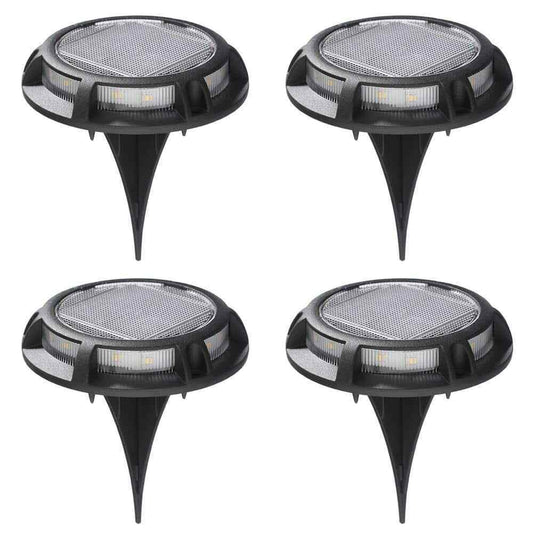 Hampton Bay Solar 15 Lumens Matte Black Integrated LED Disk Path Light 4-Pack