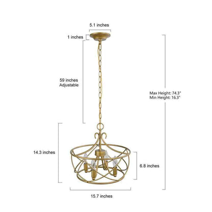 Uolfin Mid-Century Modern Dining Room 4-Light Antique Gold Drum Chandelier