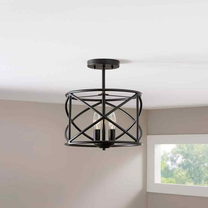 Hampton Bay Hastings 13.5 in. 2-Light Satin Bronze Drum Ceiling Semi Flush Light