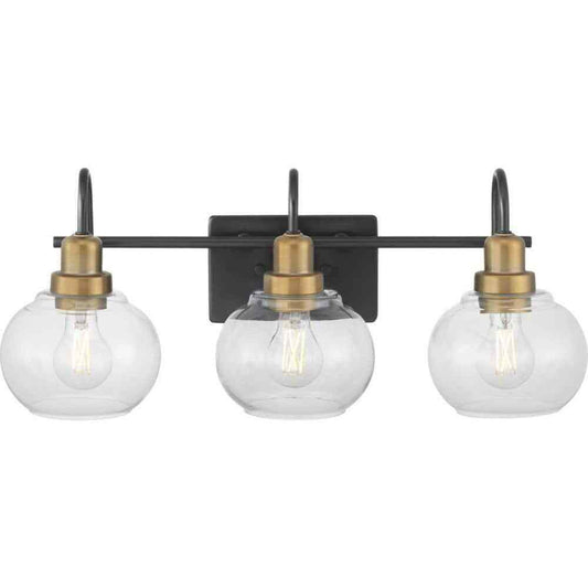 Home Decorators Halyn 23 in. 3-Light Matte Black w/ Vintage Brass Bathroom Light