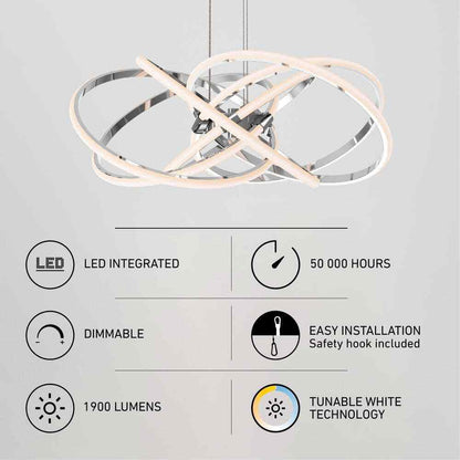 Artika Maelstrom 25-Watt Chrome Modern 5 CCT Integrated LED Pendant Light