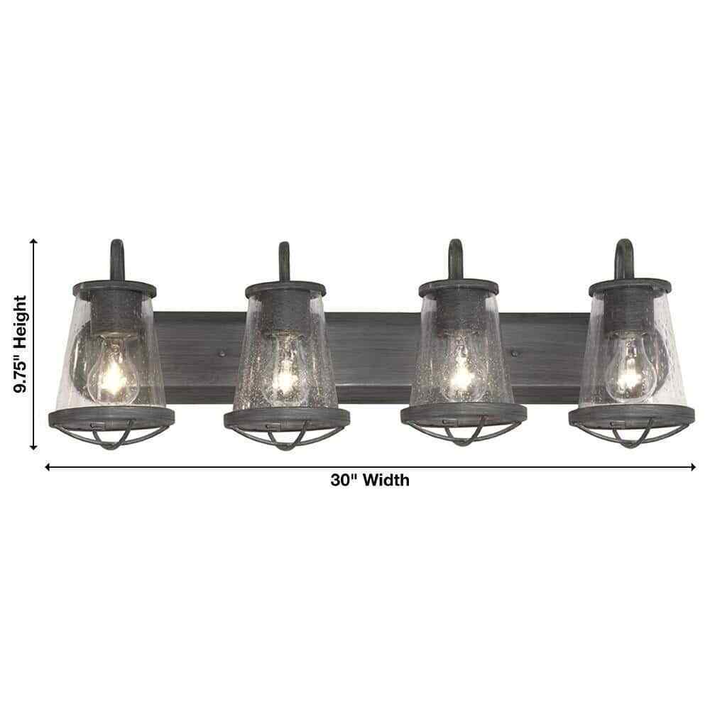 Home Decorators 32 in. Georgina 4-Light Steel Vanity Light w/ Clear Seedy Glass