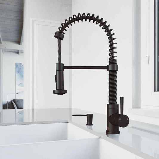 VIGO Edison Single Handle Pull-Down Sprayer Kitchen Faucet Set in Matte Black