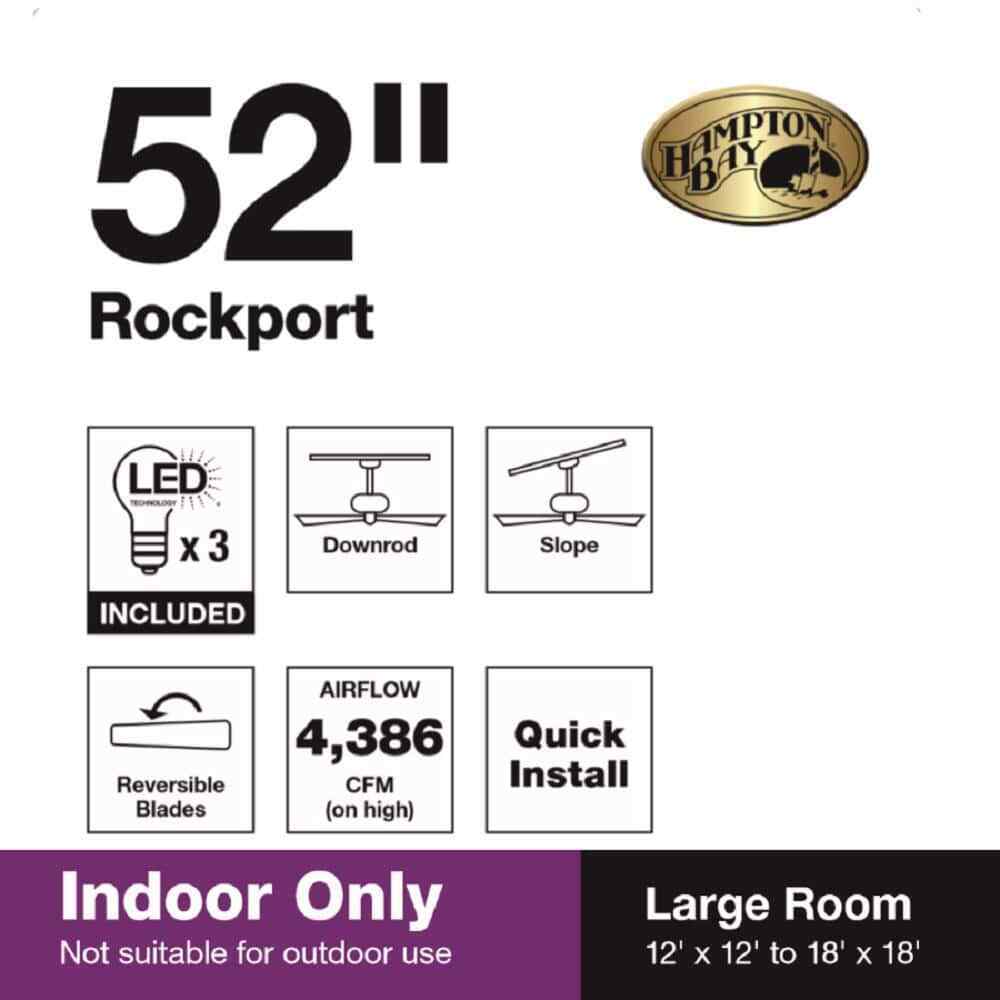 Hampton Bay Rockport 52 in. LED Matte White Ceiling Fan with Light Kit 51752