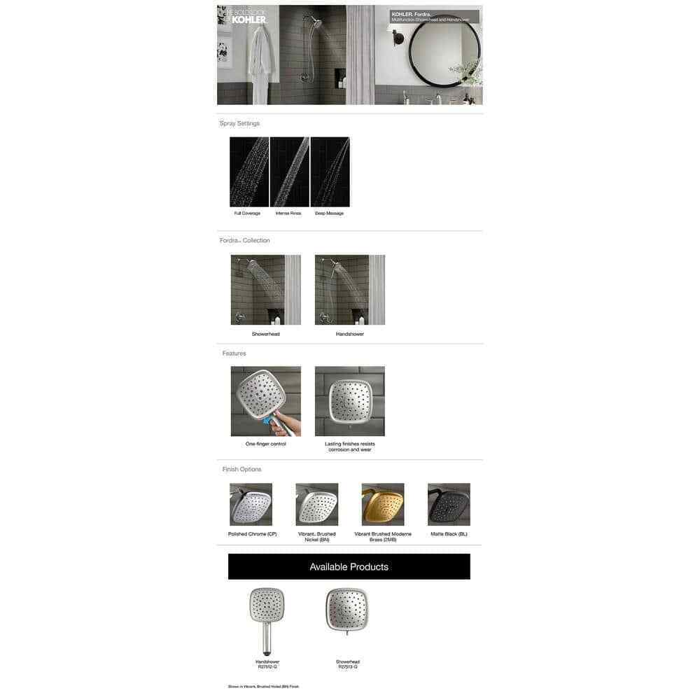 KOHLER Fordra Wall Mount Fixed Shower Head in Vibrant Brushed Moderne Brass