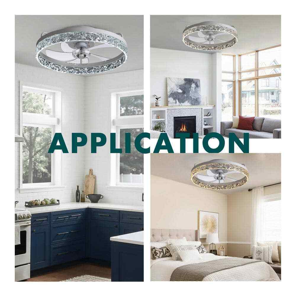FANNEHONNE Lidia 19.68 in Indoor Modern White Crystal Flush Mount Ceiling Fan