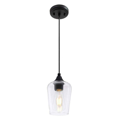 Merra 5 in. W x 6 in. H 1-Light Matt Black Pendant with Clear Glass Shade