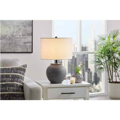 Hampton Bay Hookston Black 18 in. Ceramic Table Lamp with White Fabric Shade